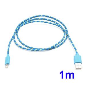 Woven Lightning 8pin USB Data Sync Charge Cable for iPhone 5 / iPad 4 / iPad Mini / iPod Touch 5 Nano 7 - Blue