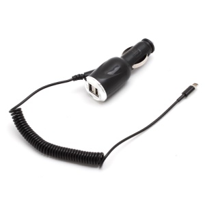 Janse 2.1A Dual USB Port Coil Cord Car Charger for iPad 4 / iPhone 5 / iPad Mini / iPod Touch 5 / Nano 7 / Smartphones / Tablet PC