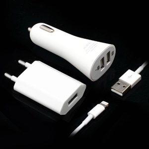 3 in 1 AC Wall Adapter + Dual-Port USB Car Charger + 8 Pin Lightning Cable Travel kit for iPhone 5 iPod Touch 5 iPod Nano 7 iPad Mini - EU Plug