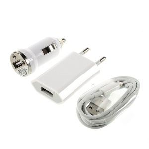 3 in 1 USB Wall & Car Charger + Lightning Cable Travel kit for iPhone 5 iPod Touch 5 iPod Nano 7 iPad Mini - EU Plug / White