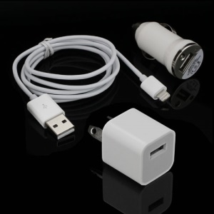 3 in 1 USB Wall & Car Charger + Lightning Cable Travel kit for iPhone 5 iPod Touch 5 iPod Nano 7 iPad Mini - AU Plug / White