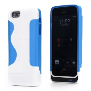2200mAh PC & Silicone Hybrid External Backup Battery Charger Case for iPhone 5 - White / Blue
