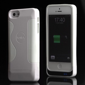 PC & Silicone Hybrid Backup Battery Charger Case for iPhone 5 (2200mAh) - White