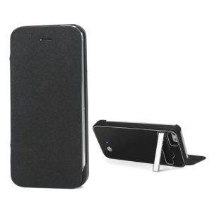 2800mAh External Backup Battery Charger Leather Case Stand for iPhone 5 - Black