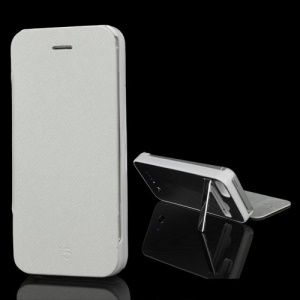2800mAh External Backup Battery Charger Leather Case Stand for iPhone 5 - White