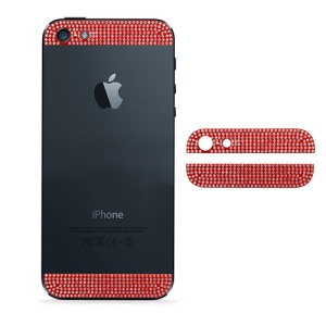 Diamond Metal Top and Bottom Cover for iPhone 5 Back Housing - White Rhinestone / Red