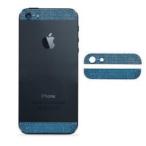 Diamond Metal Top and Bottom Cover for iPhone 5 Back Housing - White Rhinestone / Dark Blue