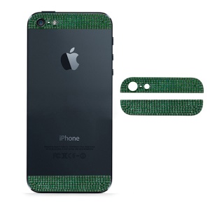Diamond Metal Top and Bottom Cover for iPhone 5 Back Housing - White Rhinestone / Green