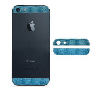 Diamond Metal Top and Bottom Cover for iPhone 5 Back Housing - White Rhinestone / Baby Blue