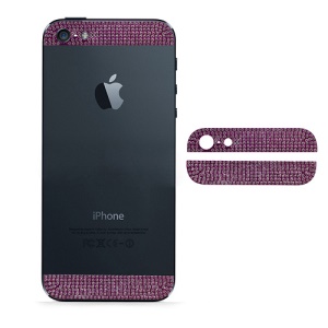 Diamond Metal Top and Bottom Cover for iPhone 5 Back Housing - White Rhinestone / Purple