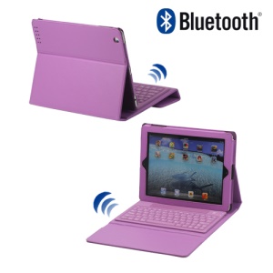 Stylish Bluetooth Keyboard Leather Flip Case for iPad 2 - Purple
