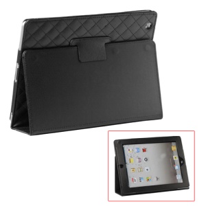 Grid Folio Leather Stand Case for iPad 2 3 4 - Black