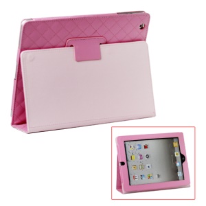 Grid Folio Leather Stand Case for iPad 2 3 4 - Pink