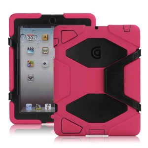 Griffin Survivor Silicone & PC Hard Case for New iPad 2nd 3rd 4th Gen with Stand & Screen Protector - Black / Rose
