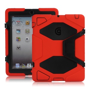 Griffin Survivor Silicone & PC Hard Case for New iPad 2nd 3rd 4th Gen with Stand & Screen Protector - Black / Red