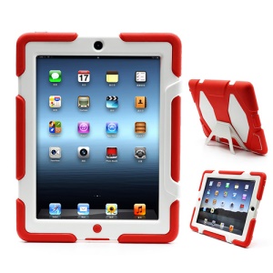 Griffin Survivor Silicone & PC Hard Case for New iPad 2nd 3rd 4th Gen with Stand & Screen Protector - White / Red