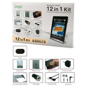 12 in 1 ipega Accessories Kit for iPad 2 / The new iPad (Car Charger + Headphones + Case + Audio Adapter + Folding Stand etc)