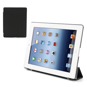 Folio Tri-Fold Leather Smart Cover Stand with Back Hard Case for The New iPad 3 iPad 2 4 - Black
