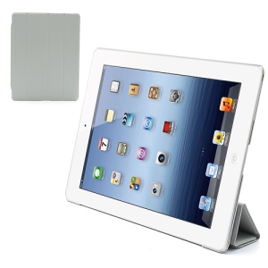 Folio Tri-Fold Leather Smart Cover Stand with Back Hard Case for The New iPad 3 iPad 2 4 - Grey