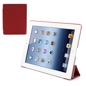 Folio Tri-Fold Leather Smart Cover Stand with Back Hard Case for The New iPad 3 iPad 2 4 - Red