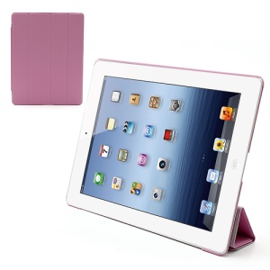 Folio Tri-Fold Leather Smart Cover Stand with Back Hard Case for The New iPad 3 iPad 2 4 - Pink