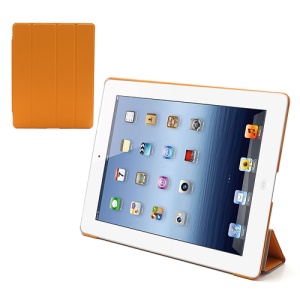 Folio Tri-Fold Leather Smart Cover Stand with Back Hard Case for The New iPad 3 iPad 2 4 - Orange