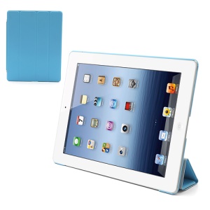 Folio Tri-Fold Leather Smart Cover Stand with Back Hard Case for The New iPad 3 iPad 2 4 - Baby Blue