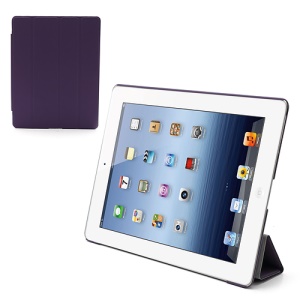 Folio Tri-Fold Leather Smart Cover Stand with Back Hard Case for The New iPad 3 iPad 2 4 - Purple