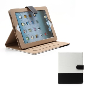 Woven Pattern Contrasting Two-tone Magnetic Leather Stand Case for iPad 4 / 3 / 2 - Black / White