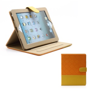 Woven Pattern Contrasting Two-tone Magnetic Leather Stand Case for iPad 4 / 3 / 2 - Yellow / Orange