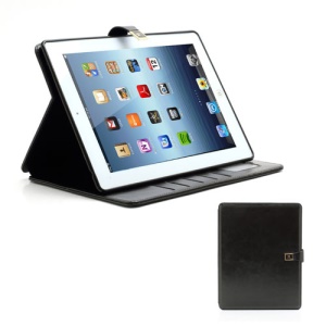 M Case Crazy Horse Leather Wallet Case Cover w/ Stand for iPad 4 / 3 / 2 - Black