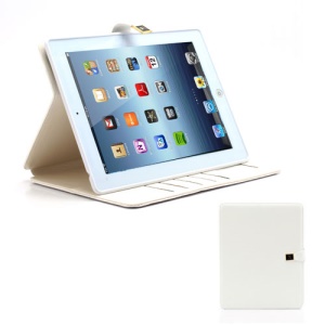 M Case Crazy Horse Leather Wallet Case Cover w/ Stand for iPad 4 / 3 / 2 - White