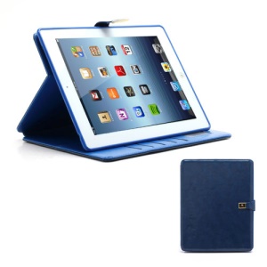 M Case Crazy Horse Leather Wallet Case Cover w/ Stand for iPad 4 / 3 / 2 - Blue