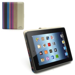 LIYI Fashion Colorful Stripe Leather Case with Stand and Card Slot for iPad 4 3 2 - A