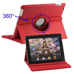 360 Degree Rotating New iPad 2 3 4 Leather Case Cover with Stand - Red