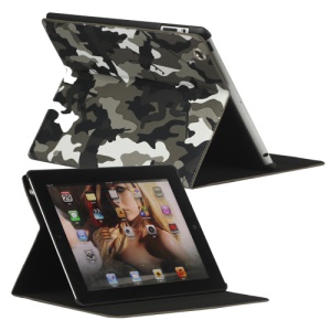 Camouflage Magnetic Leather Smart Cover Stand for New iPad 2 3 4 - Grey