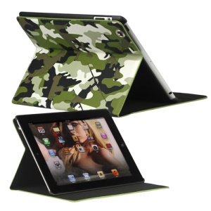 Camouflage Magnetic Leather Smart Cover Stand for New iPad 2 3 4 - Green