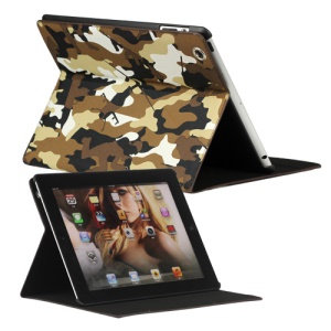Camouflage Magnetic Leather Smart Cover Stand for New iPad 2 3 4 - Brown