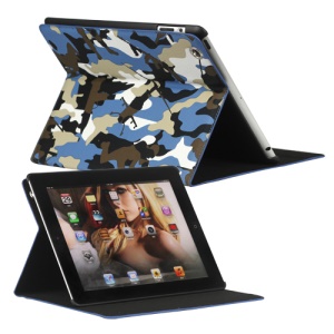 Camouflage Magnetic Leather Smart Cover Stand for New iPad 2 3 4 - Blue