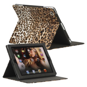 Leopard Folio Leather Case Stand for New iPad 2 3 4 - Brown