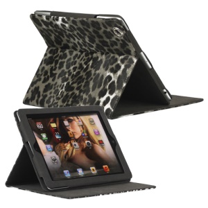 Leopard Folio Leather Case Stand for New iPad 2 3 4 - Black