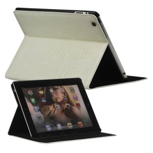 Crocodile Folio Leather Case Stand for New iPad 4th 3rd 2nd Gen - White