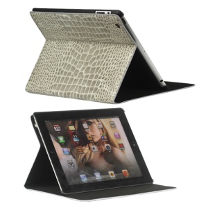 Crocodile Folio Leather Case Stand for New iPad 4th 3rd 2nd Gen - Grey
