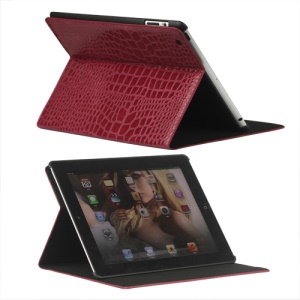 Crocodile Folio Leather Case Stand for New iPad 4th 3rd 2nd Gen - Purple