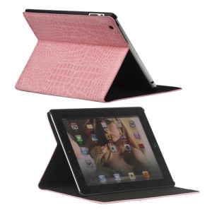 Crocodile Folio Leather Case Stand for New iPad 4th 3rd 2nd Gen - Pink