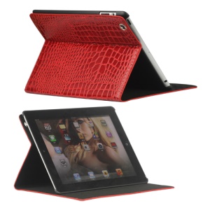 Crocodile Folio Leather Case Stand for New iPad 4th 3rd 2nd Gen - Red
