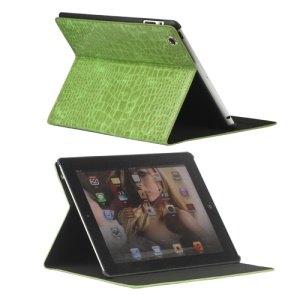 Crocodile Folio Leather Case Stand for New iPad 4th 3rd 2nd Gen - Green