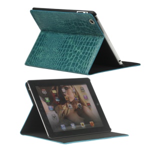 Crocodile Folio Leather Case Stand for New iPad 4th 3rd 2nd Gen - Blue