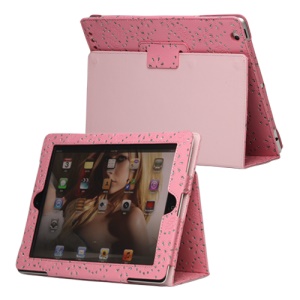 Glittery Flora Leather Stand Case for New iPad 2 3 4 - Pink