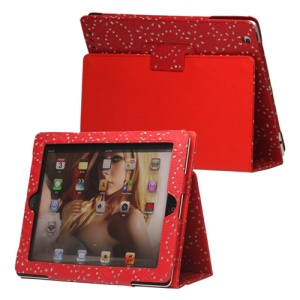 Glittery Flora Leather Stand Case for New iPad 2 3 4 - Red